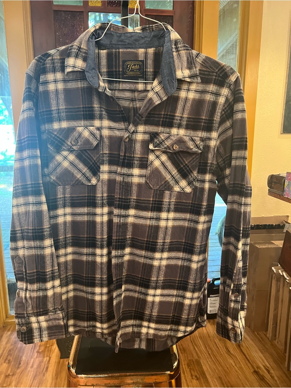 Jachs Black and White Plaid Long-Sleeve Button-Down Shirt